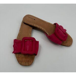 Birdies The Kiwi Ultra Pink Suede & Cork Slide Sandals With Large Buckle Size 8.